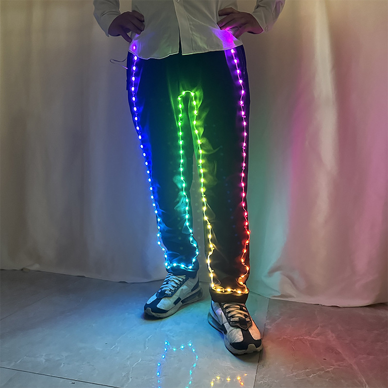 LED iluminado pantalones recto bar fiesta escenario pantalones APP control remoto LED espectáculo ropa de iluminación