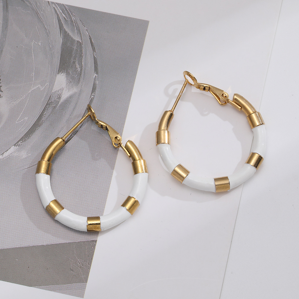 Fashion Geometric Titanium Steel Enamel Earrings 1 Pair display picture 3