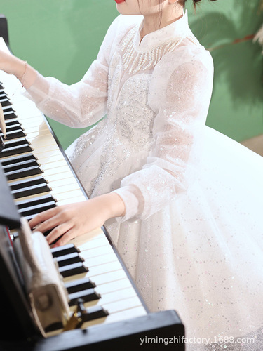 Girls' Dress for Birthday, Spring and Autumn, Long Sleeve, Cross-Border European and American Style, Children's Princess Dress, Long Sleeve, High-End Piano Performance Costume
