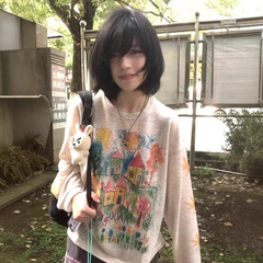 1285#实价广州原版面料 彩色手绘涂鸦防晒罩衫女网纱宽松长袖T