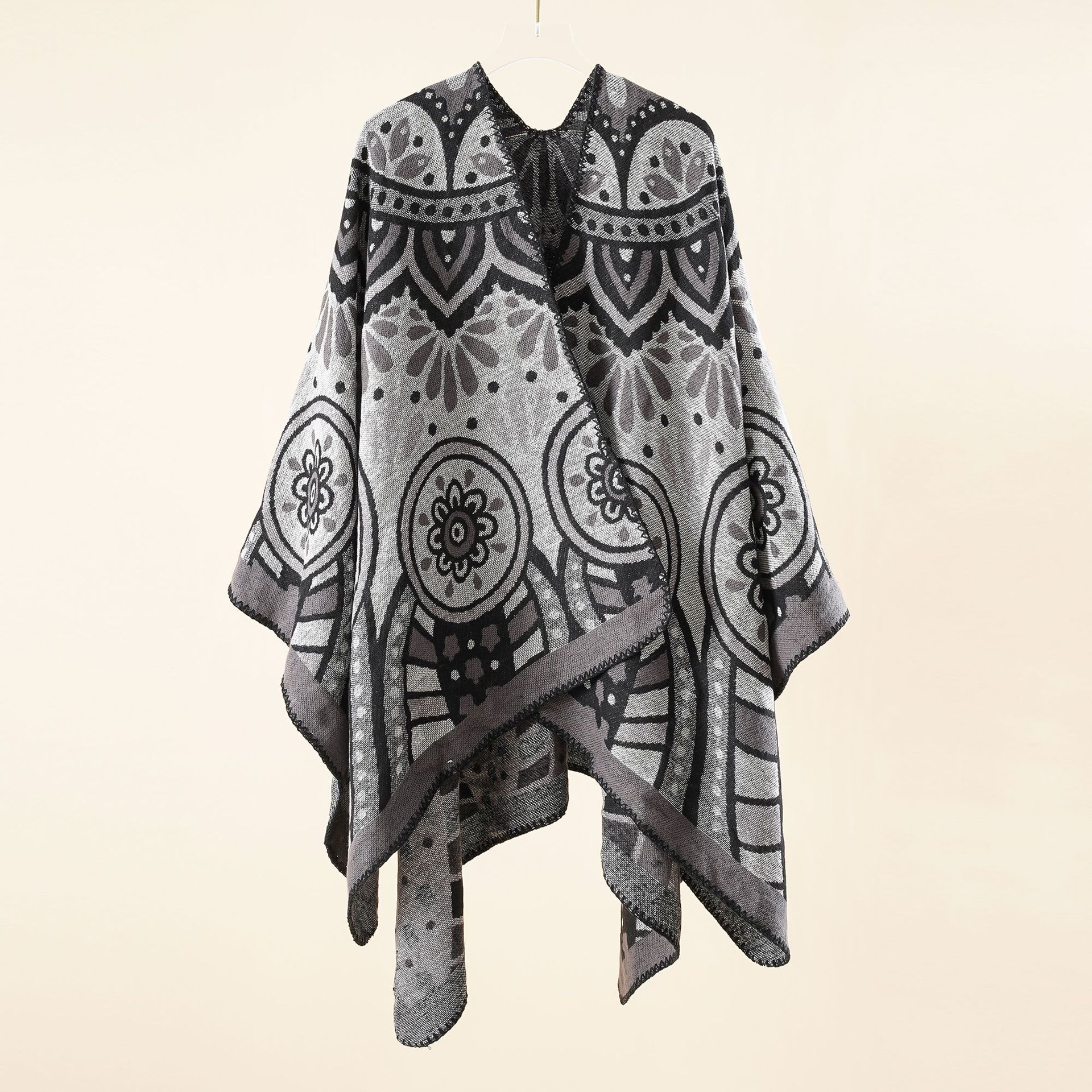 Abrigo chal mujer Otoño e Invierno moda calle Flor geométrica cardigan Otoño e Invierno capa larga Otoño e Invierno