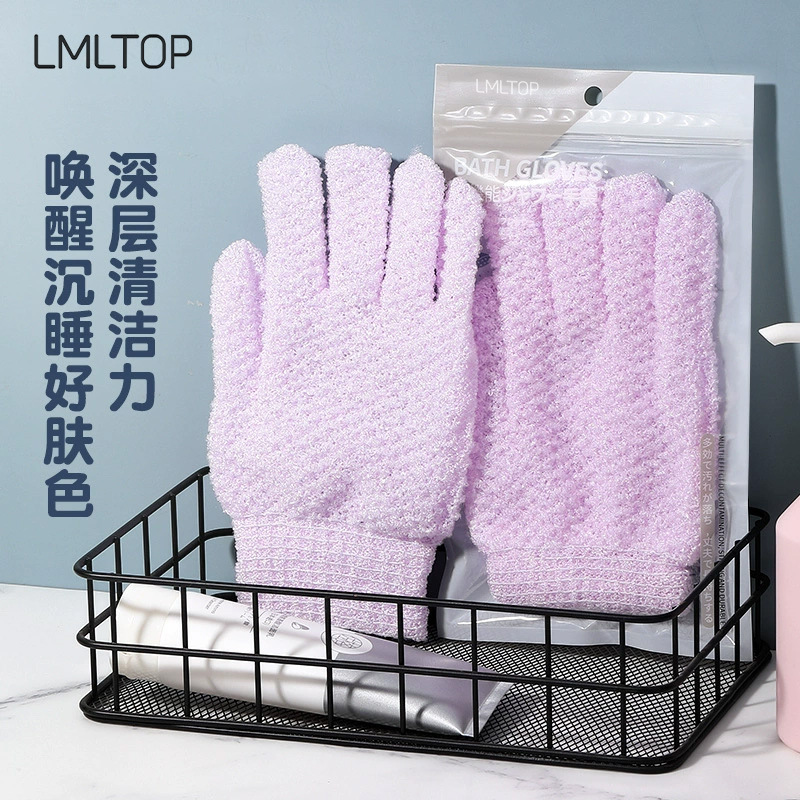 LMLTOP púrpura de doble cara guantes de baño esmerilado de malla tridimensional guantes de baño de vuelta Toalla de baño SY804
