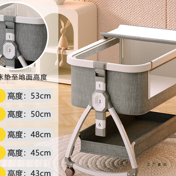 Crib Removable Foldable Portable Splicing Bed Two-In-One Multifunctional Baby Bed Newborn Cradle