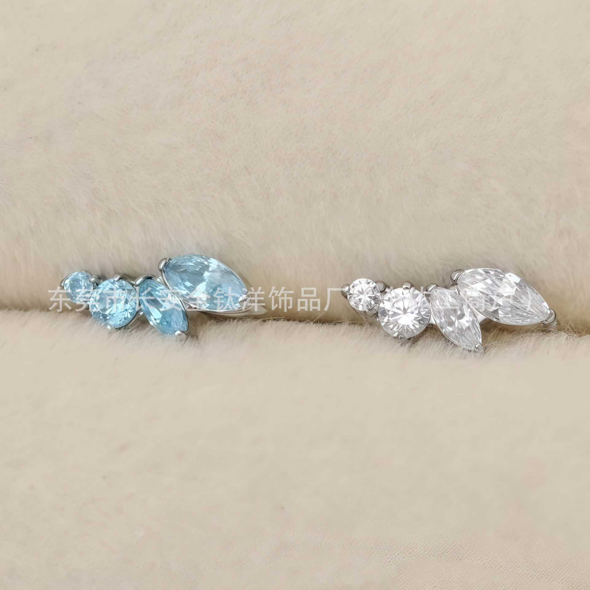 F136 Titanium Internally Threaded Beveled Edge Marquise Leaf Zircon Ear Cartilage Studs detail image 7