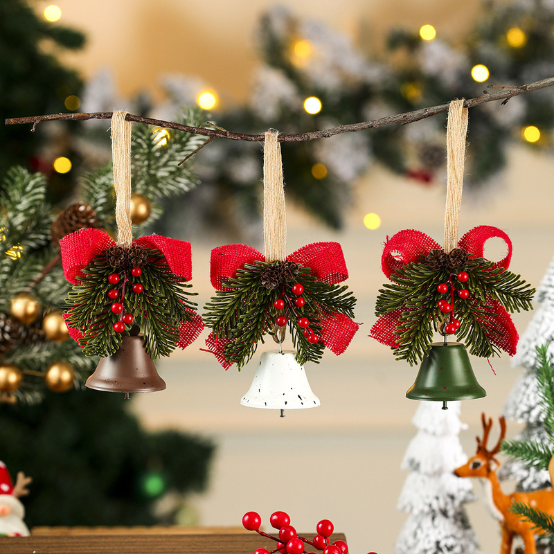 クロスボーダー新しいクリスマスベルリボンペンダントウィンドウ装飾松ぼっくりベルペンダントクリスマスツリー装飾|undefined