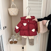 儿童红色新年羽绒棉外套冬季洋气女宝宝加厚连帽棉衣保暖婴儿衣服