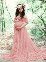 2025 新しいヨーロッパとアメリカのレースの妊婦オフショルダードレスエレガントなオフショルダーショルダーレストランスシャッタードロップシッピング