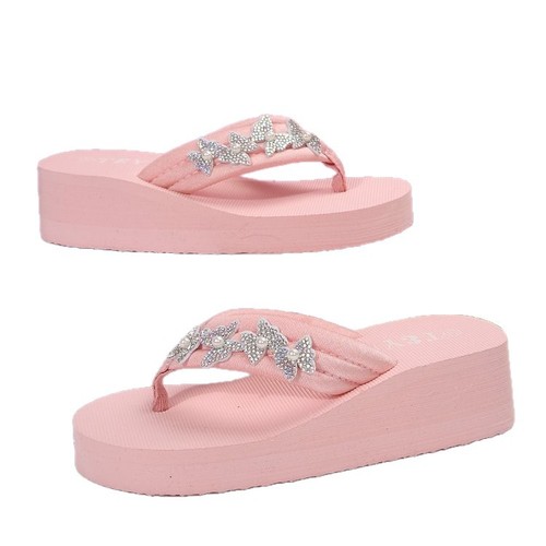 Stylish Platform Sandals with Buckle, Women's 2025 Summer High-Heeled Slip-On Beach Shoes with Water Diamond Design