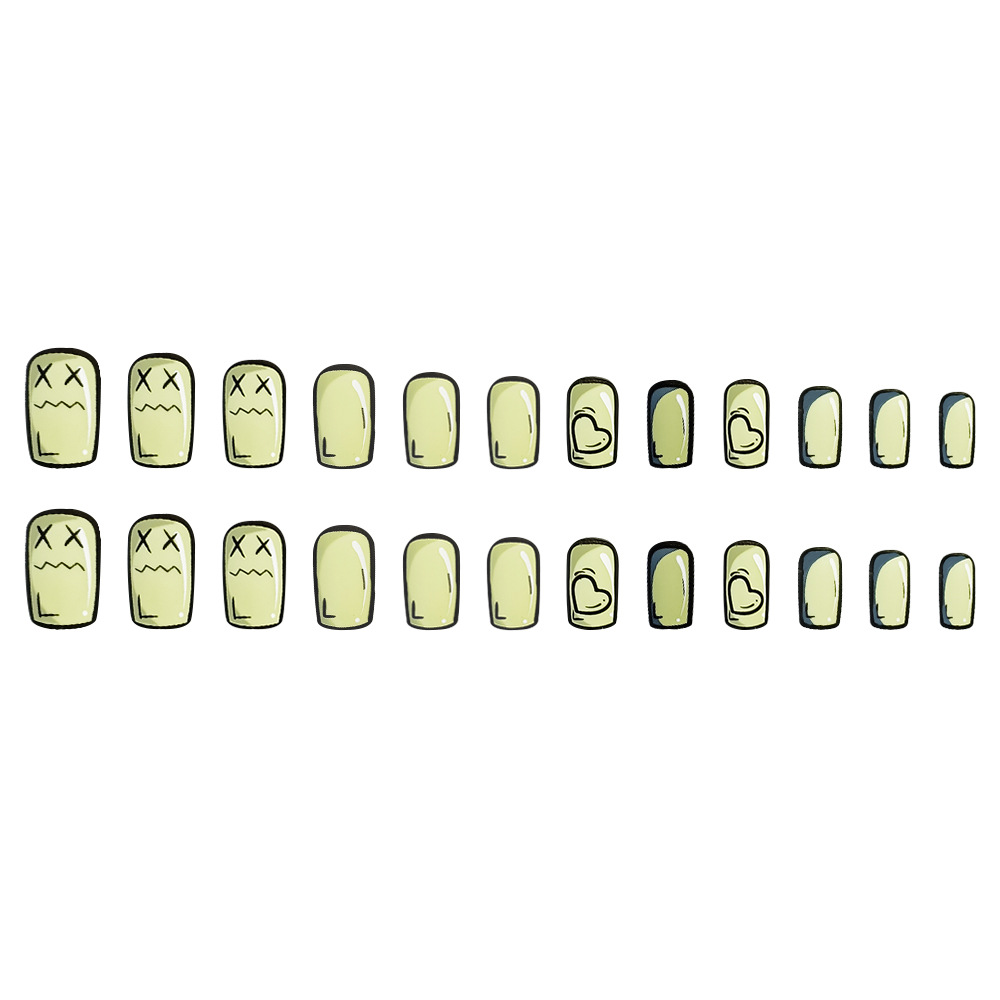 Comercio exterior oscuro marea fresca dibujos animados manicuras interesantes X ojos fruncidos dibujados a mano para usar uñas 24 piezas de parche de uñas personales image 6