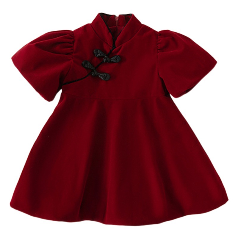 Vestido de Princesa con Mangas Abullonadas para Niñas, Ropa Infantil Bangxuan, Traje de Año Nuevo, Estilo Chino, Vestido Rojo para Niñas Pequeñas image 1