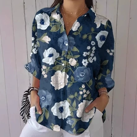 Независимая станция европейского и американского стиля моды с рукавами для женщин с длинным рукавом рубашка слива 3D цифровая печать осенняя средняя длинная модель