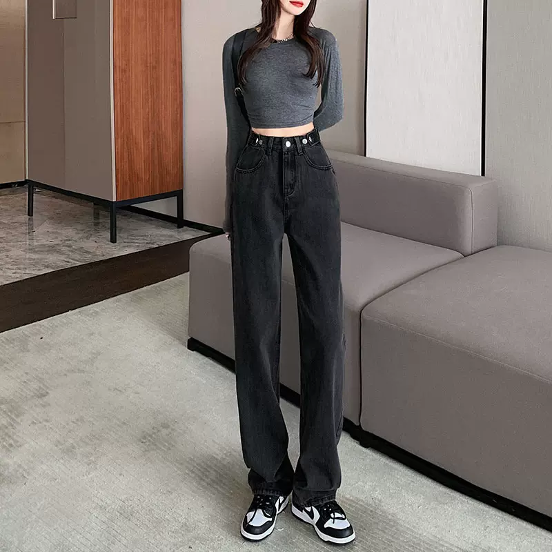 863高腰阔腿牛仔裤女直筒宽松百搭2022新款小个子拖地长裤