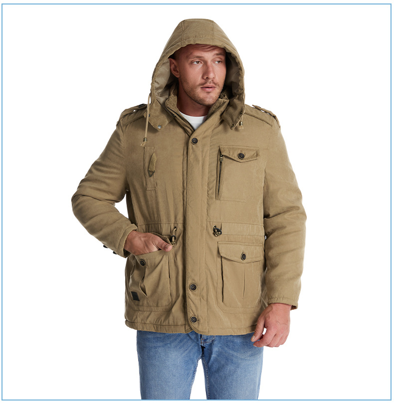 Herrenbekleidung Dicker Mantel für Herren in US-Größe, einfarbig, große Größe, mittellanger Baumwollmantel, lässige Sherpa-Jacke_voghion.com