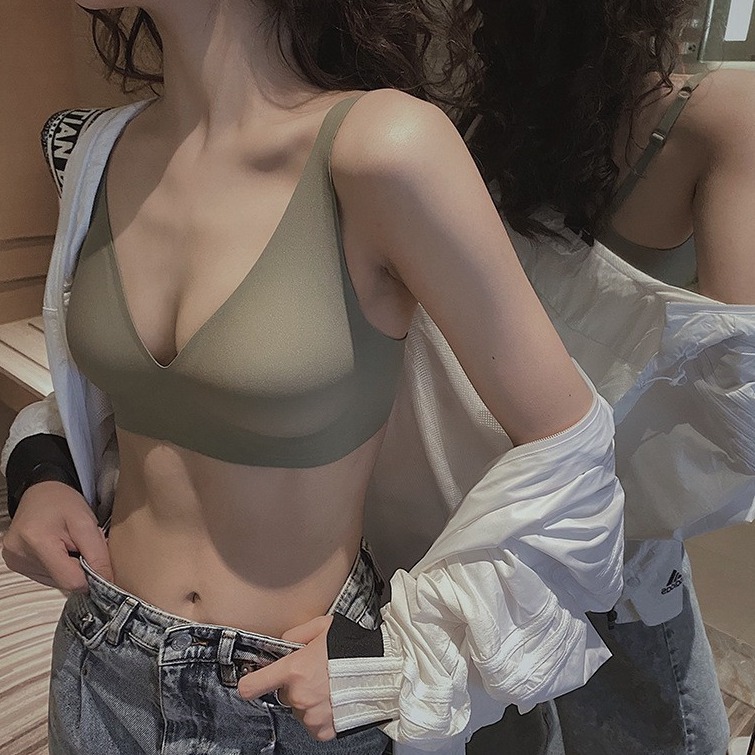 박스형 블랙 기술 반 액체 소프트 지원 원활한 젤리 속옷 여성의 Rimless 작은 가슴 푸시 업 브라