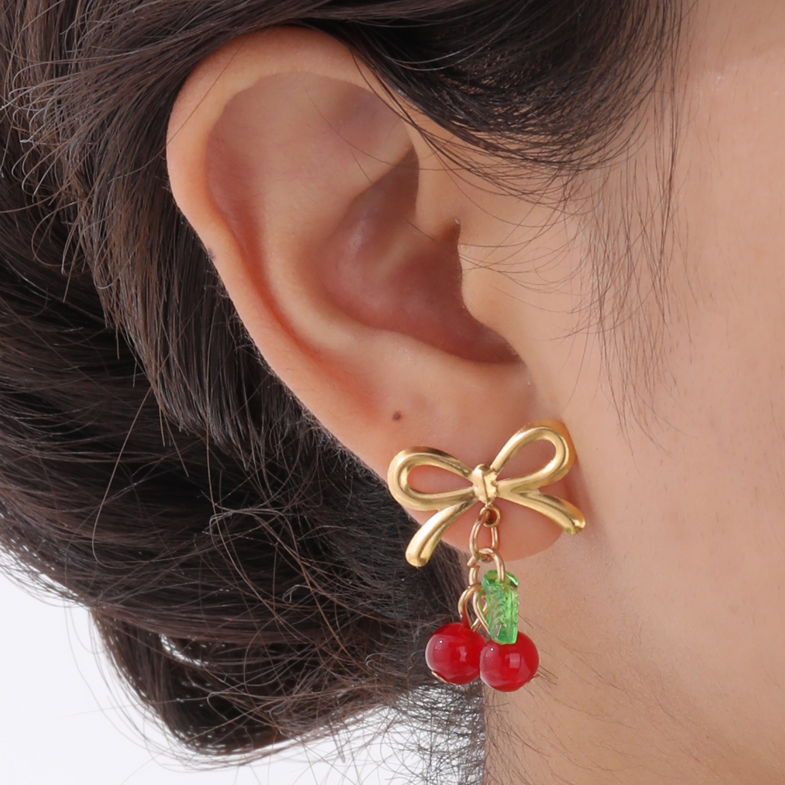 201 Stainless Steel Material 1 Pair Sweet Simple Style Cherry 201 Stainless Steel Drop Earrings