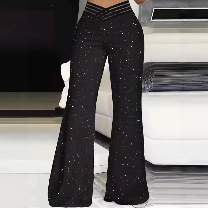 2026 Amazon Cross-Border New Fashion High-Waisted Sports Casual Pants with Sequins and Slits, Versatile Slimming Flared Pants 2026 Amazon Cross-Border New Fashion High-Waisted Sports Casual Pants with Sequins and Slits, Versatile Slimming Flared Pants