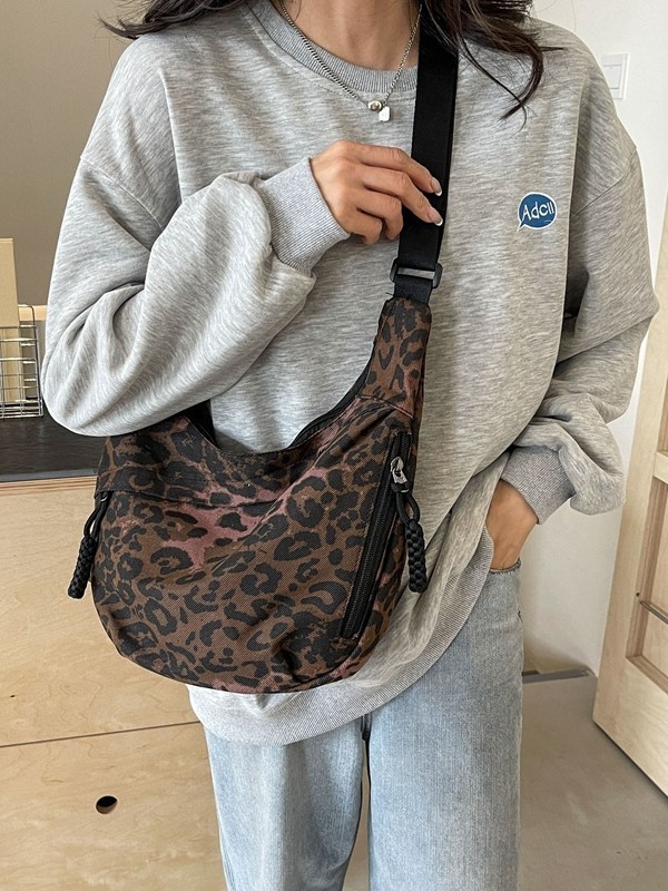 小众豹纹帆布饺子包运动风休闲百搭流行布包便携时尚单肩斜挎包|undefined
