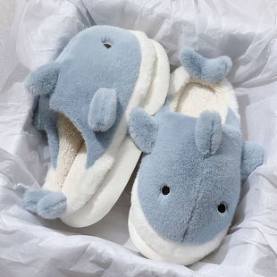 New Shark Cotton Slippers Women's Autumn and Winter Cute Home Warm Non-slip Thick Bottom Couple Plush Slippers