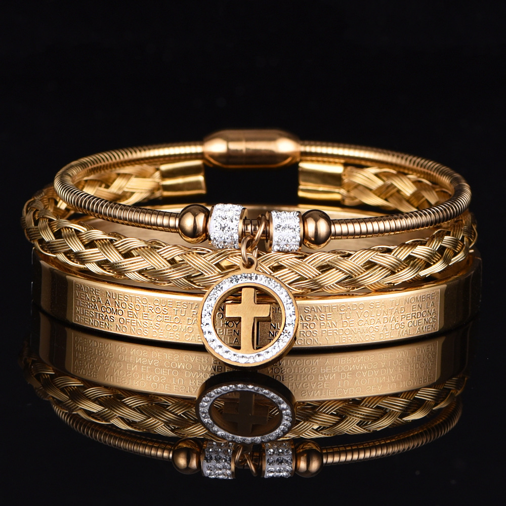 3 Pieces Quantity Glam Cross Stainless Steel Plating Bracelets
