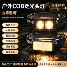 跨境新款LED感应头灯内置电池Type-C充电户外夜钓跑步COB泛光头灯