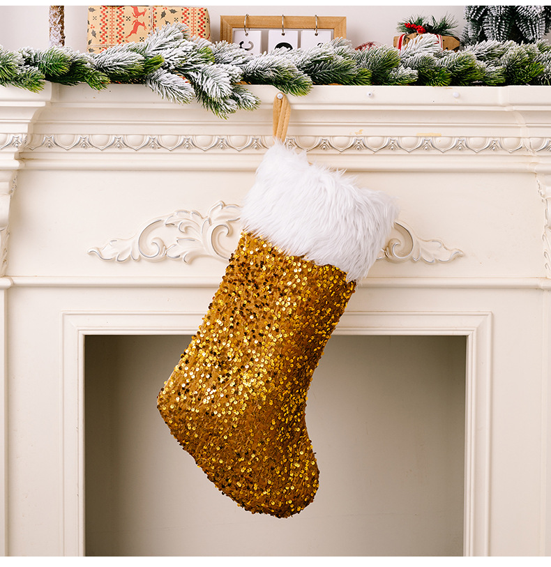 Christmas Decoration Supplies Sequin Christmas Stocking High-end Plush Christmas Stocking Red Sequin Gift Stocking_voghion.com