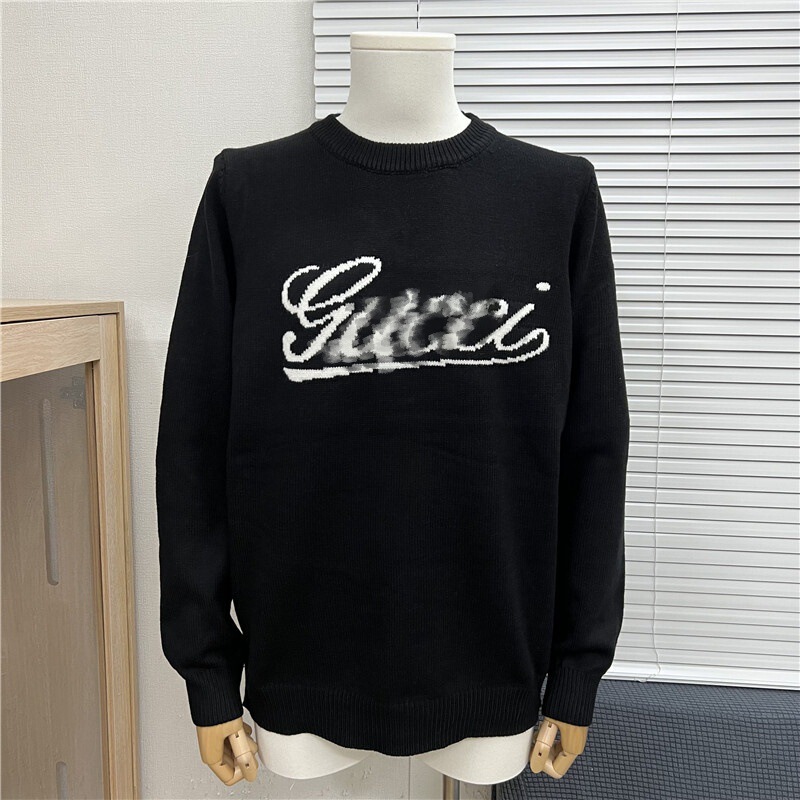 Correct Version of the New Autumn and Winter 25-Year-Old Gu Home Chest White Line Logo Jacquard Knitted Pullover Sweater for Men and Women Correct Version of the New Autumn and Winter 25-Year-Old Gu Home Chest White Line Logo Jacquard Knitted Pullover Sweater for Men and Women