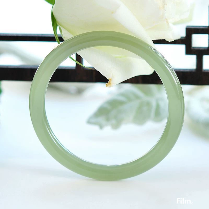 [Нефрит Хэтянь] Тонкий круглый браслет из нефрита Хэтянь содалит, натуральный браслет из зеленого и белого нефрита Синьцзяна, нефритовый браслет для девочек