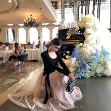 EIA一尧【坏女人拥有一切】长袖连衣裙女冬磨毛气质坎肩撞色长裙