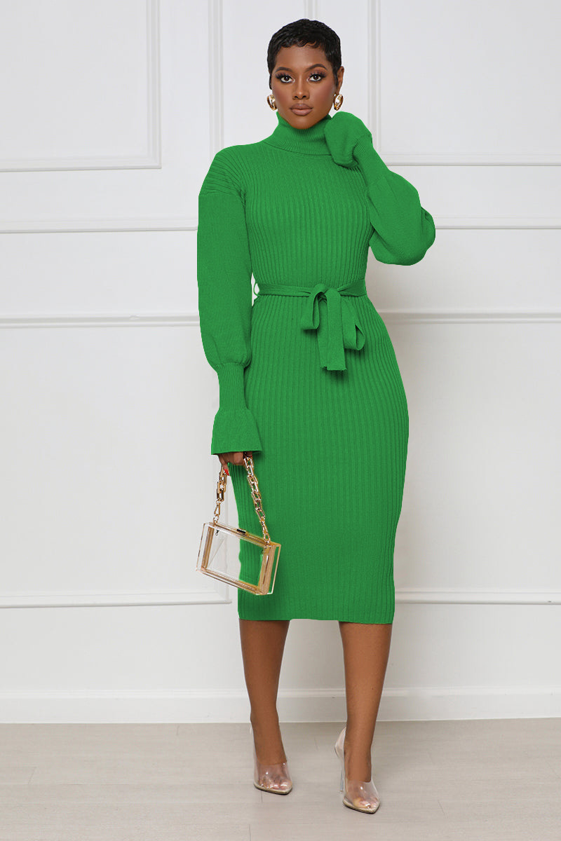 Women's Clothing solid color high collar knitted strap dress_voghion.com