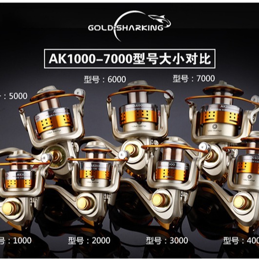 Carrete de pesca tiburón de oro serie AK cabeza de metal balancín de metal carrete de pesca rueda giratoria engranaje de pesca al por mayor