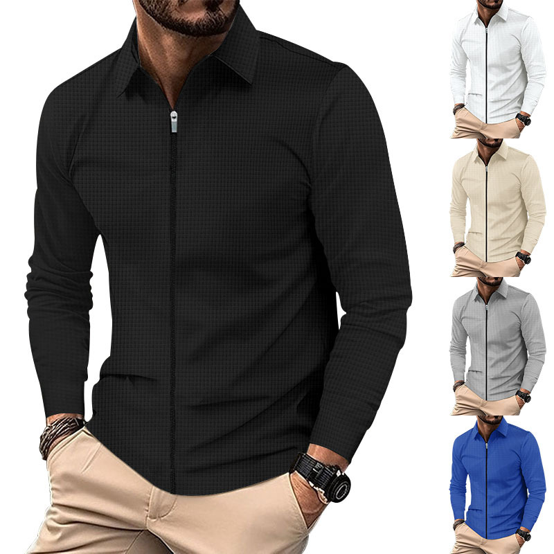Cross-border 2023 chaqueta cardigan Otoño de los hombres Nueva chaqueta de cremallera de los hombres ocasionales de manga larga chaqueta de la galleta de solapa