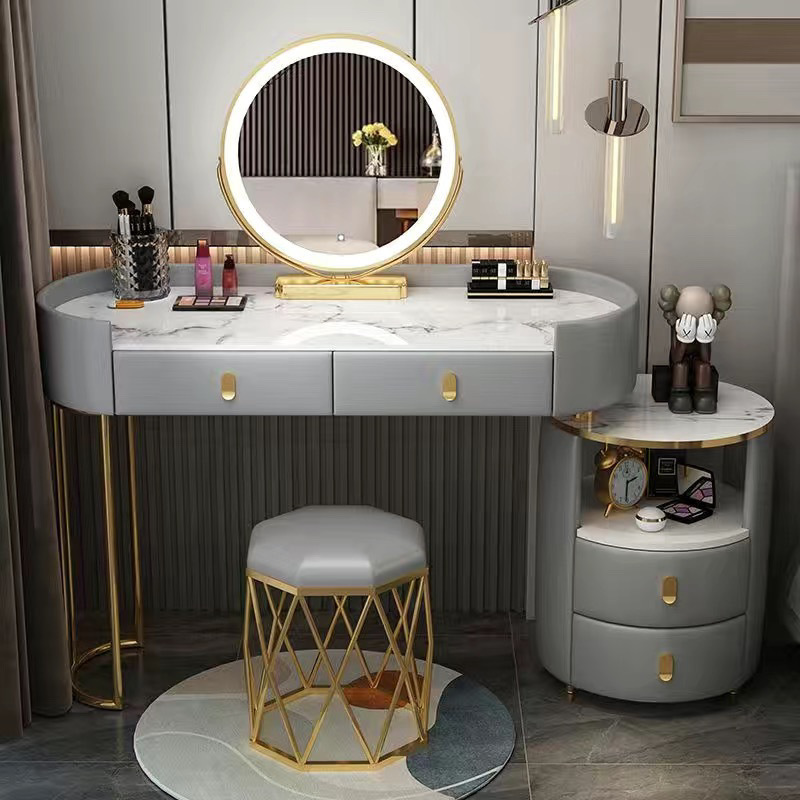 Gray gold 120cm table + cabinet + smart mirror + bird's nest chair
