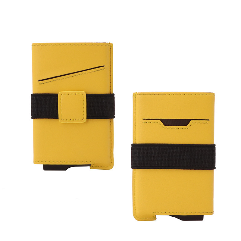 跨境鋁盒卡包RFID防盜刷松緊帶錢包真皮自動卡盒彈出名片盒定制