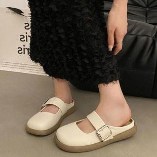 French Retro Baotou silver Half Slippers Women's 2025 New Soft Bottom Flat Slip-on Slippers Women's Summer Outer Wear