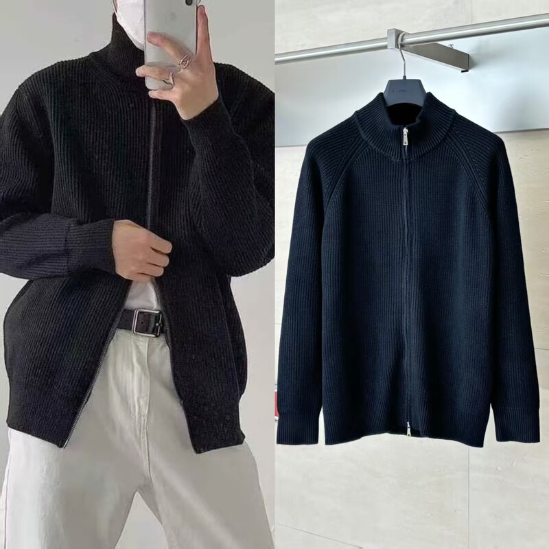 Mm6 Correct Version High Version Four-Corner Logo Zipper Three-Color Knitted Jacket on the Back