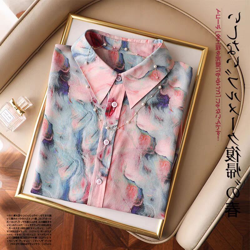 Retro fashionable silk spring design elegant shirt