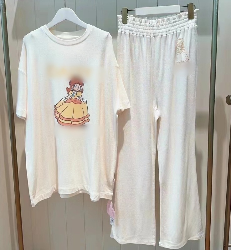 【他社とは違う】プリンセスかわいい女の子漫画プリントラウンドネックパンツホーム服セット|undefined