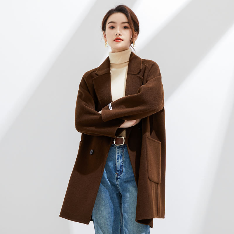 Autumn and Winter new pure wool double-sided woolen coat Women's Mid-length loose plus size Korean style woolen coat