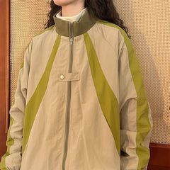 美式复古撞色拼接设计感立领棒球服外套女秋季新款宽松冲锋衣夹克