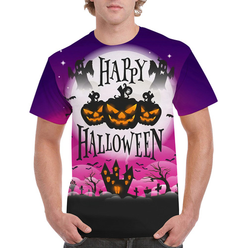 Halloween new men's fashion digital-print T-shirt—unisex, for teens and men, short-sleeved T-shirt.