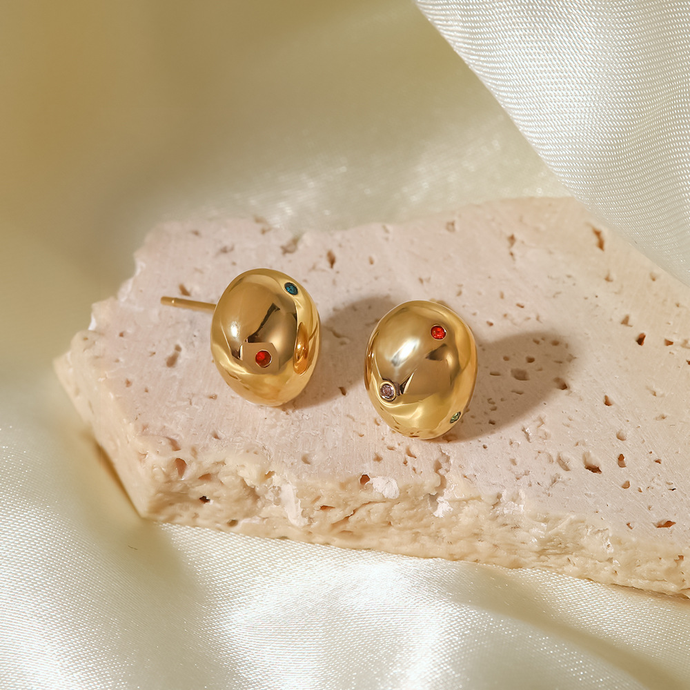 Cool Style Ball Stainless Steel Ear Studs Gold Plated Zircon Stainless Steel Earrings