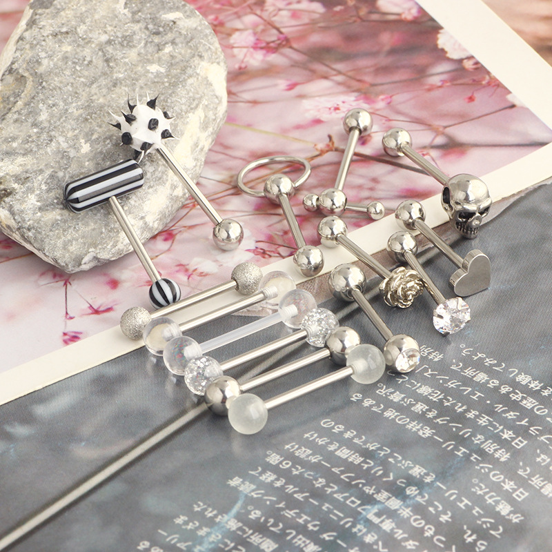 Silver pointed spike labret stud material detail