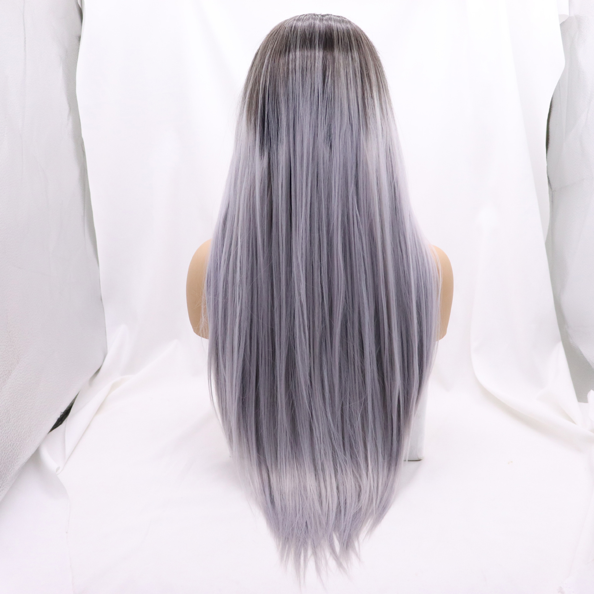 NEW LOOK artesanía color T cabello largo recto color gris gradiente cubierta de cabello frontal fábrica de pelucas de encaje