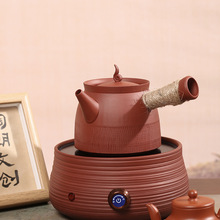 红泥功夫茶壶纯手大口砂铫茶室煮水泡茶复古烧水壶家用陶土砂铫壶