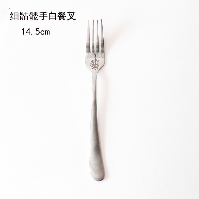 ハロウィーン手描き創作模様頭蓋スプーンフォーク食器304ステンレススプーン国境を越えた頭蓋手フォーク|undefined