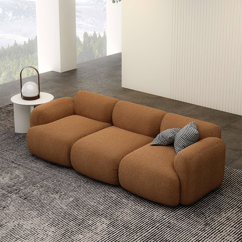 Italian Style Simple Lamb Velvet Sofa Small Apartment Living Room Straight Row Multi-seat Sofa Office Reception Business Sofa