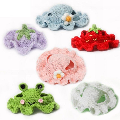 Adorable Pet Cat and Dog Christmas Hat Accessory Hand-Knitted with Small Ears New Year Gift Pastoral Style
