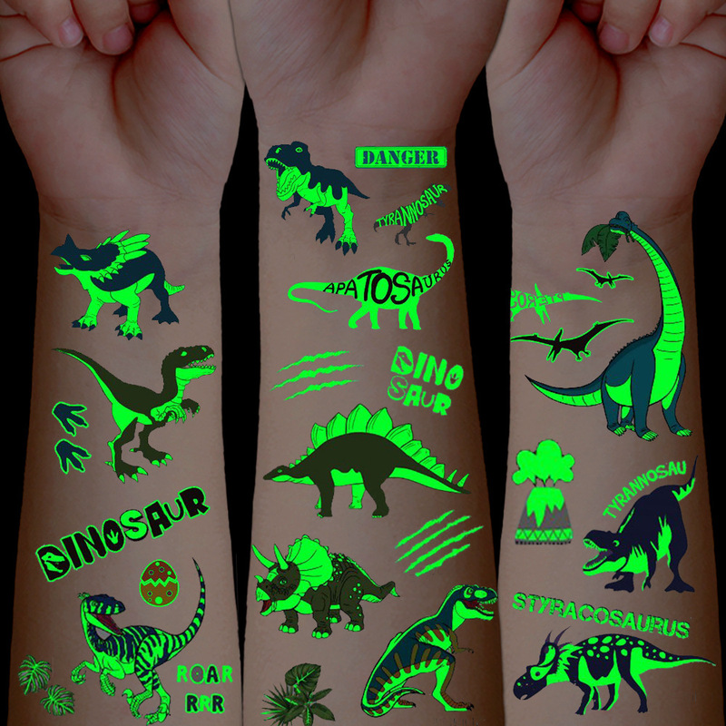 Dinosaur Glow-In-The-Dark Tattoo Stickers, Kidsren's Cartoon Fun Cross-Border Supply Luminous Temporary Tattoo Stickers