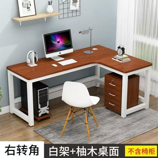 티크 컬러 데스크탑 + 화이트 선반 + 오른쪽 코너(두꺼운 데스크탑)