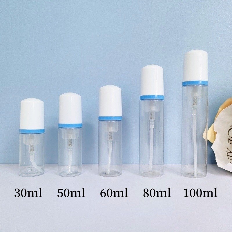 30 dientes PET mousse transparente botella 30ml100ml limpiador facial espuma botella champú espuma botella de pie en stock